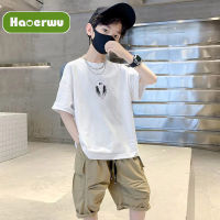 HAOERWU เสื้อยืดคอกลมเด็กผู้ชายแขนสั้นเสื้อแบบหลวมแขนสั้นการ์ตูนแฟชั่น