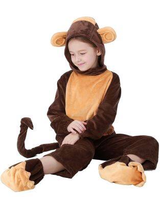 Boy Girl Animal Onesie Monkey Pajamas Child Kid Halloween Purim Book Week Monkey Cosplay Outfit Sleep Wear Fancy Dress