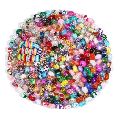 200 Pack of Hole Glass Beads for Jewelry Making,European Beads Bulk Mixed Color Spacer Beads for DIY Craft