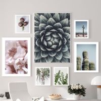 Green Palm Cactus Plant Leaves Posters And Prints Pink Peony Wall Art Canvas Painting Nordic For Living Room Decor Wall Pictures