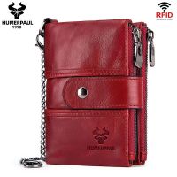 ZZOOI Fashion Genuine Leather Women Wallet Bifold RFID Blocking Credit Card Holder Coin Purse With Double Zipper Small Womens Clutch