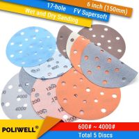 5PCS 6 Inch(150mm) 17-Hole Hook &amp; Loop FV Superfine Wet/Dry Auto Body Film Sanding Discs Paint Abrasive Sandpaper  600#-4000# Power Sanders