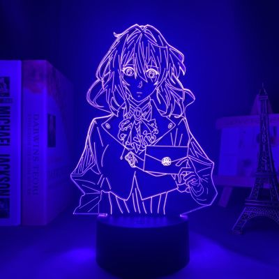 ◎♘ Acrylic Led Night Light Lamp Anime Violet Evergarden for Bedroom Decorative Room Nightlight Birthday Gift 3d Table Light Manga