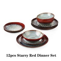 VANCASSO Starry 12/24/36-Piece Dinner Set Vintage Look Ceramic Blue Stoneware Tableware Set With Dinner Plate,Dessert Plate,Bowl