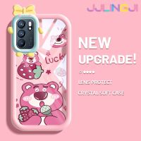 Jlingji เคสสำหรับ OPPO Reno 6 5G Reno 6 Pro 5G Reno 6Z 5G เคสนิ่มลายหมีสตรอเบอร์รี่รูปโบว์เคสโทรศัพท์โปร่งใสฝาครอบป้องกันเลนส์กล้องถ่ายรูปซิลิก้าเจล TPU