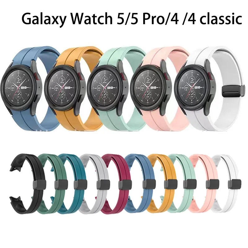 Original Silicone Strap Magnetic Buckle for Samsung Watch 4/5 40 44mm Watch  5 Pro 45mm Band for Galaxy Watch 4 Classic 42 46mm