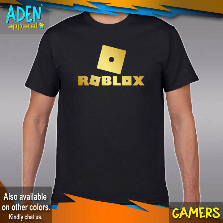 ADEN Roblox Logo Shirt Metallic Gold Gamers TShirt Boys Tee Shirts Roblox T- Shirt Adult Kids Size Cotton Unisex (Black)