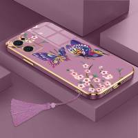 เคสสำหรับ OPPO Reno 7 5G OPPO Find X5ไลท์หรูหราผีเสื้อที่สวยงามพร้อมกล้องดอกไม้เคสโทรศัพท์ขอบชุบซิลิโคนนิ่มพร้อมฟรีสายคล้อง