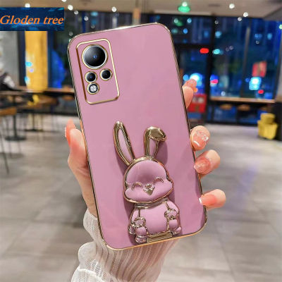 Andyh New Design For Infinix Note 11 Note 12 Case Luxury 3D Stereo Stand Bracket Smile Rabbit Electroplating Smooth Phone Case Fashion Cute Soft Case