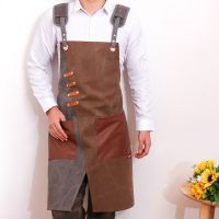 Durable Goods Heavy Duty Waxed Unisex Canvas Work Apron with Tool Pockets Cross-Back Straps Adjustable For Woodworking Painting Aprons