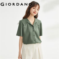 hot●GIORDANO Women Shirts Sailor Collar Button Closure Shirts Short Sleeve Summer Relaxed Fashion Casual Modal Shirts 13343305 9232