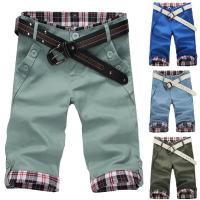 Summer Men Shorts Plaid Patchwork Turn Up Cuff Shorts Casual Male Fifth Pants For Beach