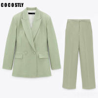 2022 New Women 2 piece set suit Blazer and Trousers Wide-leg Elegant High Fashion Chic Lady Woman Outfits Blazer and pants set