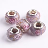 5pcs Light Purple 14x10mm Round European Charms Murano Lampwork Glass Loose Big Hole Beads for Jewelry Making DIY Bracelet