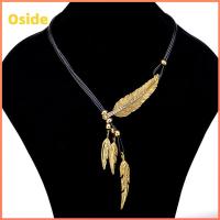 OSIDE 2PCS โบฮีเมียน ห่วงโซ่เชือก จี้ขนนกใบไม้ พู่พู่ห้อย สร้อยคอมีข้อความ อุปกรณ์เสริมแฟชั่น หลายชั้นหลายชั้น Collares collares สำหรับผู้หญิง