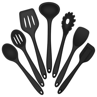 6Pcs Black Silicone Cooking Utensils Set Heat Resistant Kitchen Utensils Set Kitchen Nonstick Tools Spatula Ladle Spoon