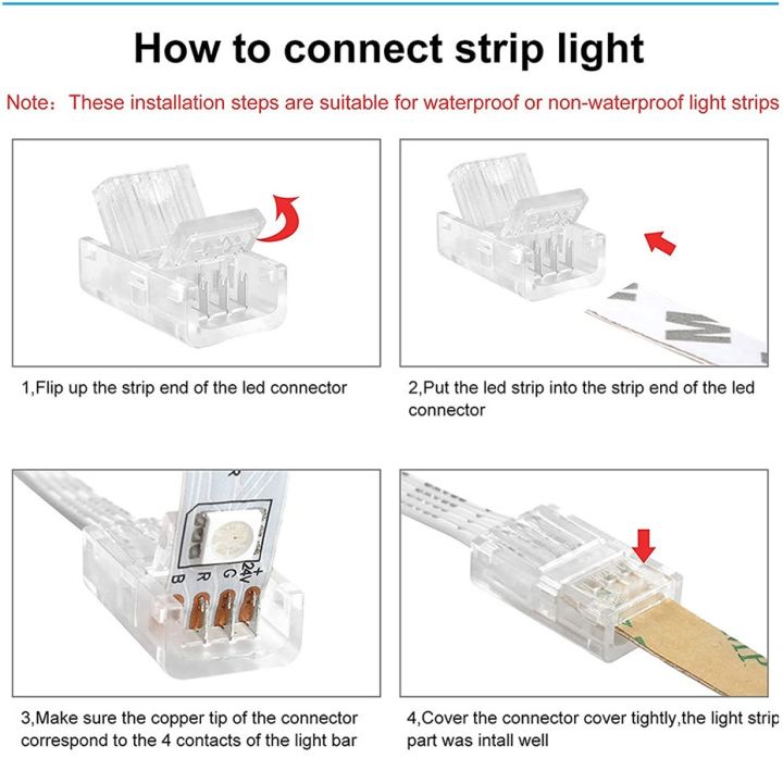 5pcs-led-light-strip-connector-2-3-4pin-8mm-10mm-waterproof-wire-connector-for-smd-5050-single-color-multicolor-rgb-tape