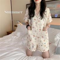 Pajamas for Woman Summer Silk Kawaii Pyjamas Bear Print Cute Pijamas Plus Size Sleepwear Two Piece Sets Sweet Lapel Home Suit