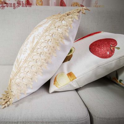 Longshow White Color Flowers Gold Willow Leaves Embroidered Organza Pillow Case Cushion Cover