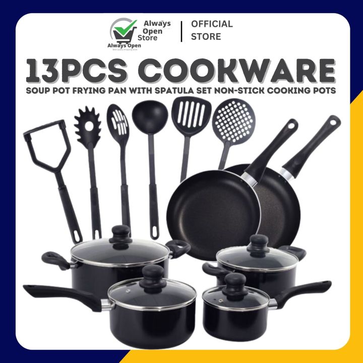 13pcs Kitchenware Cookware Set Soup Pot Frying Pan With Spatula Set Non ...