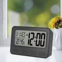 Jam alarm bangun samping tempat tidur anak-anak jam meja LCD digital dengan termometer dan kalender higrometer dan snooze