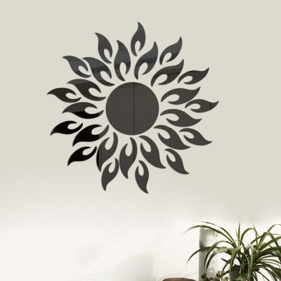 【Ready Stock】Wall Sticker Sunflower Shape Home Decor Acrylic Decorating 3D Mirror Background Ornaments for Living Room