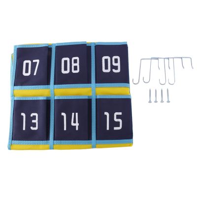 Numbered Pocket Chart Classroom Organizer for Cell Phones Calculator Holders (30 Pockets, Blue Pockets)