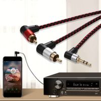 สายเคเบิลตัวผู้ถึง2 RCA ตัวผู้90องศา3.5มม. ทนทานช่องรับสัญญาณเสียงมุมขวาอเนกประสงค์สายที่เป็นตัวแยก Y