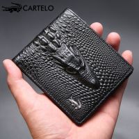 2023 New★ Cartelo Crocodile Wallet Mens Short Genuine Leather Crocodile Pattern Cowhide Wallet Fashion Luxury Multi-Card Wallet