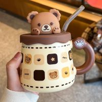 ◎ Mug with lid spoon cute breakfast couple coffee cup home ceramic cup office male couple water cup female