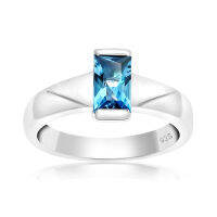 CHRISHA_แหวนเงินแท้ 925 ประดับพลอย สวิส บลูโทแพซ (Swiss Blue Topaz) และเคลือบด้วยทองคำขาว ขนาด 8 *บริการปรับขนาดแหวนฟรี แชทกับร้านก่อนสั่งซื้อ*