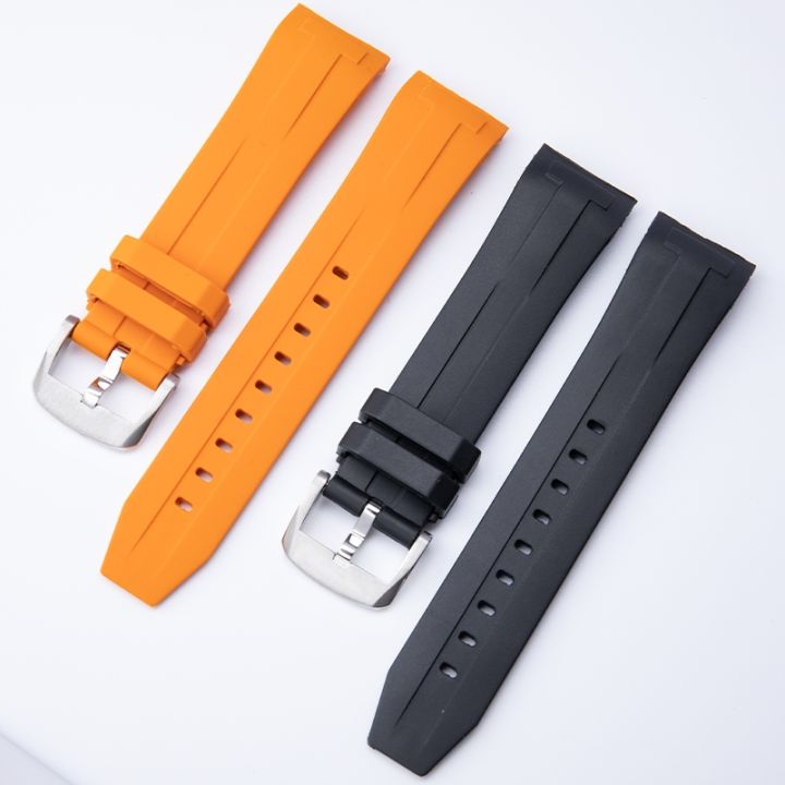 22mm Soft Rubber Silicone Watch Band Black Orange Pin Buckle