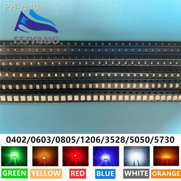 lz-0402-0603-0805-1206-3528-5050-5730-3020-3014-4014-smd-led-red-yellow-green-white-blue-orange-light-emitting-diode-100pcs-lot