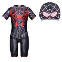 Spidermans ชายหญิงแขนสั้นชุดว่ายน้ำชิ้นเดียวใหม่หล่อในยุโรปและอเมริกาการ์ตูนเด็กชุดว่ายน้ำชุดสองชิ้น