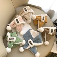 ∏☍❁  New Winter White Imitation Lamb Wool Lining Warp Knitted Wool Ball Paste Cloth Boys And Girls Warm Scarf