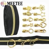 2/3/4M 5 Nylon Zipper Tapes amp; LightGold Zip Sliders for Clothes Bags Pocket Plastic Coil Zips Repair Kit DIY Sewing Accessories