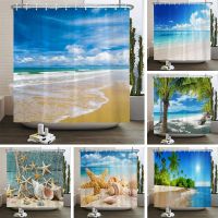 3d Beach Scenery Shower Curtains Sea Ocean Mediterranean Bathroom Curtain Waterproof Cloth Decoration 180*240cm Bath Curtain