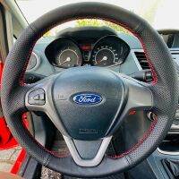 id รถพวงมาลัยฝาครอบ Anti-Slip หนังเทียมสีดำสำหรับ Ford Fiesta 2008-2017รถ Accessories