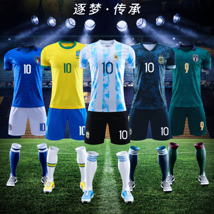 lemon-เสื้อฟุตบอลทีมชาติชุดสั้นชายแชมป์อาร์เจนตินา-เมสซี-เบอร์-10-ชุดพิมพ์เสื้อฟุตบอล