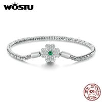 WOSTU 925เงินสเตอร์ลิงลูกปัดเงินรูปซานตาคลอสโคลเวอร์สี่แฉกลูกปัดเครื่องประดับ DIY สำหรับผู้หญิงของขวัญวันครบรอบหรูหรา