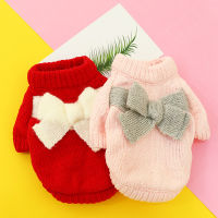 Spot parcel post Hot Sale Dog Clothes Autumn and Winter Thickening Clothing Chenille Bow Sweater Teddy Bichon Pomeranian