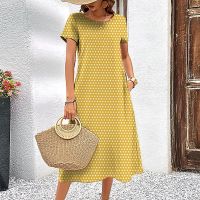 2023 New Women‘s Dresses 3d Dots Pattern Short Sleeve Tops Casual Fashion A-Line Skirt Summer Lady Oversized Vacation Dresses