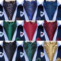 Men Vintage Blue Red Green Paisley Plaid Wedding Formal Cravat Ascot Scrunch Self British Style Gentleman Silk Necktie DiBanGu