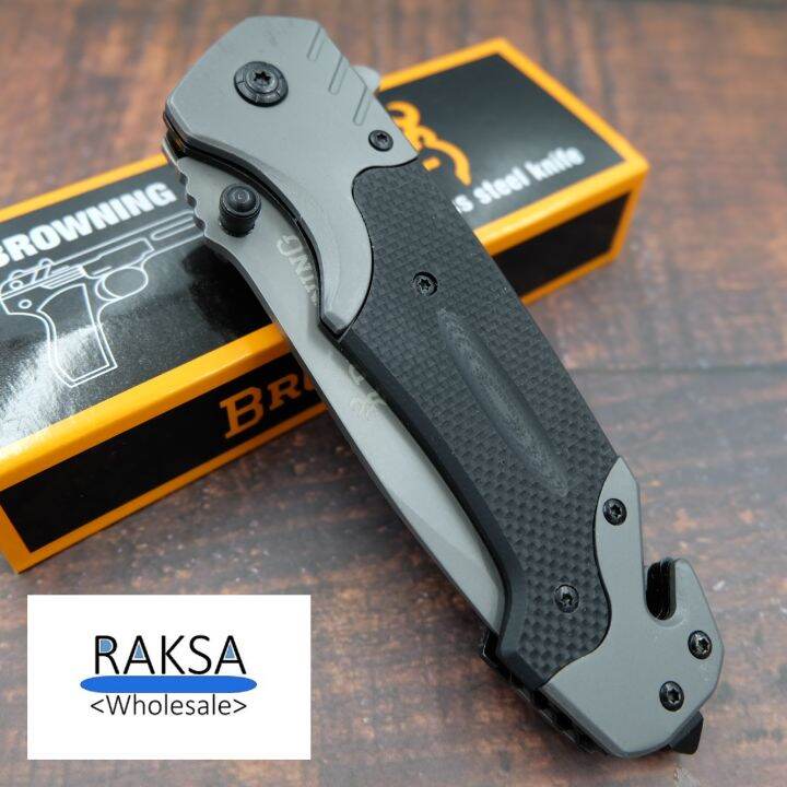 raksa-wholesale-มีดพับ-มีดพก-มีดเดินป่า-อุปกรณ์นิรภัย-ด้ามg10กันลื่น-23cm-2cr13-มีระบบดีดใบมีด-nb013