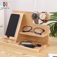 Wooden Phone Holder Docking Station Wallet Stand Watches Purse Glasses Key Storage Box Desk Display Organizer Bedside