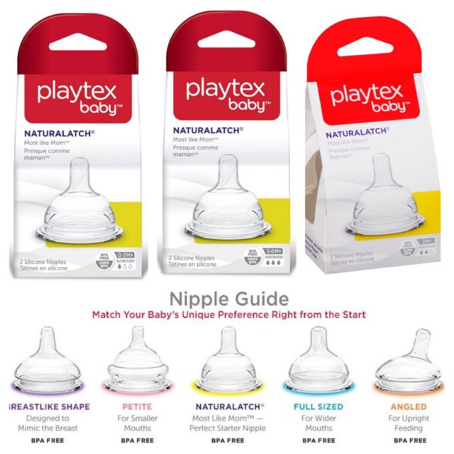 Slow Flow Pack of 2 Nipples Playtex Baby Naturalatch Most like Mom Silicone Baby Bottle Nipples Compatible with all Playtex Baby Bottles 
