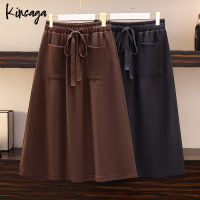 Plus Size Pocket Big Hem Women Loose A Line Skirt Autumn Winter Casul 4XL Elastic High Waist Midi Long Umbrella Skirts Falmale