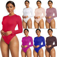 13สีแขนยาว O คอ Casual บอดี้สูทผู้หญิงเสื้อสีขาวสีดำ Nude Red Party Bandage Bodycon Romper ชุดจัมเปอร์