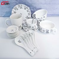 Novelty Cute Ceramic Cat Plate Cup Bowl Spoon Sets Unique Dinner Soup Bowl Dessert Wholesale Dinnerware Tray Kitchen