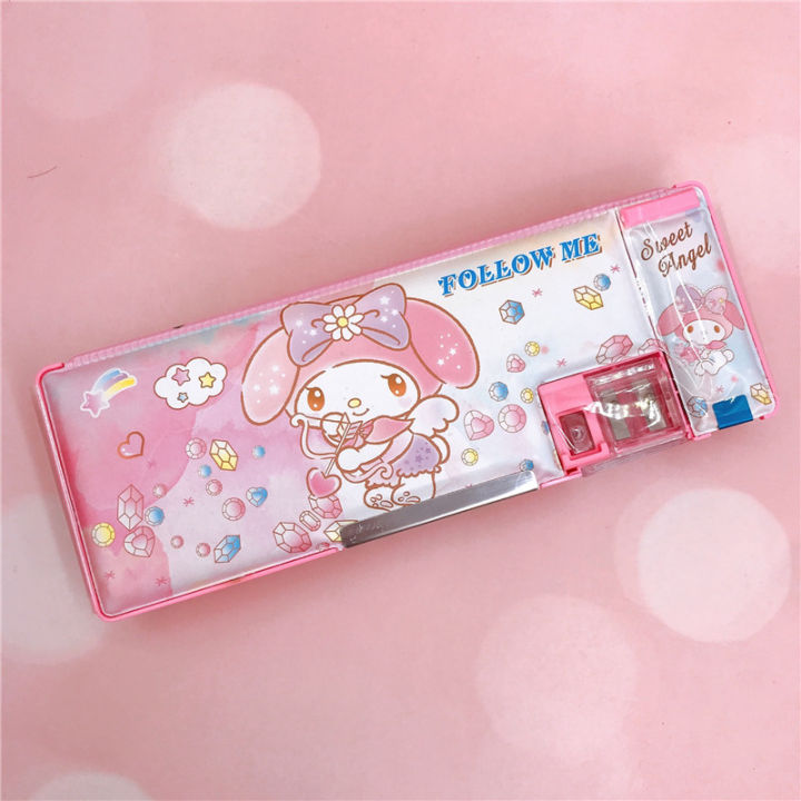 sanrio-kuromi-mymelody-cartoon-cute-stationery-box-student-double-sided-pencil-case-multifunctional-large-capacity